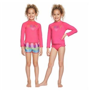 Roxy toddler Girls' Hot Pink Long Sleeve Rash Guard Set